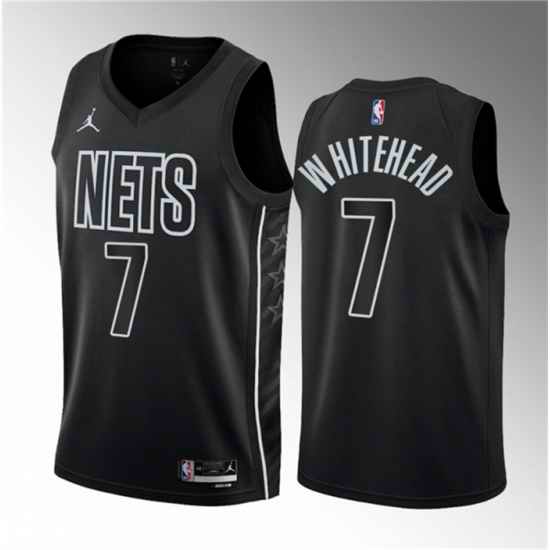 Men Brooklyn Nets 7 Dariq Whitehead Black 2023 Draft Statement Edition Stitched Basketball Jersey